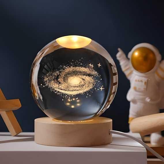 3D Planet Crystal Ball LED Night Light with Wooden Base