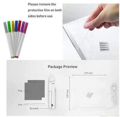 3D LED Light Glass Acrylic Writing Pad with 7 Pens