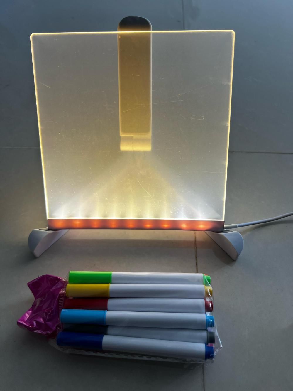 3D LED Light Glass Acrylic Writing Pad with 7 Pens