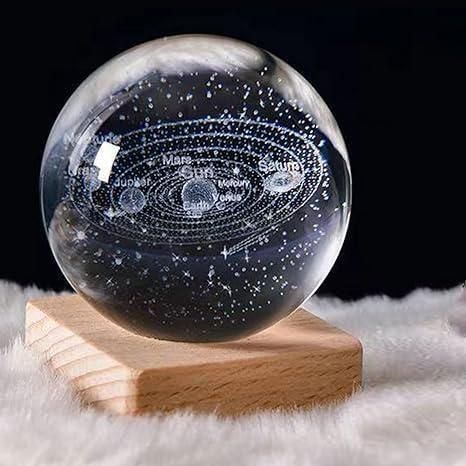 3D Planet Crystal Ball LED Night Light with Wooden Base