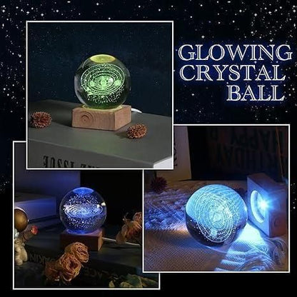 3D Planet Crystal Ball LED Night Light with Wooden Base
