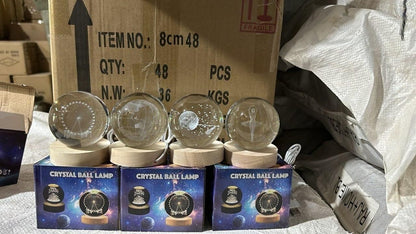 3D Planet Crystal Ball LED Night Light with Wooden Base