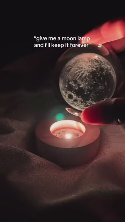 3D Planet Crystal Ball LED Night Light with Wooden Base