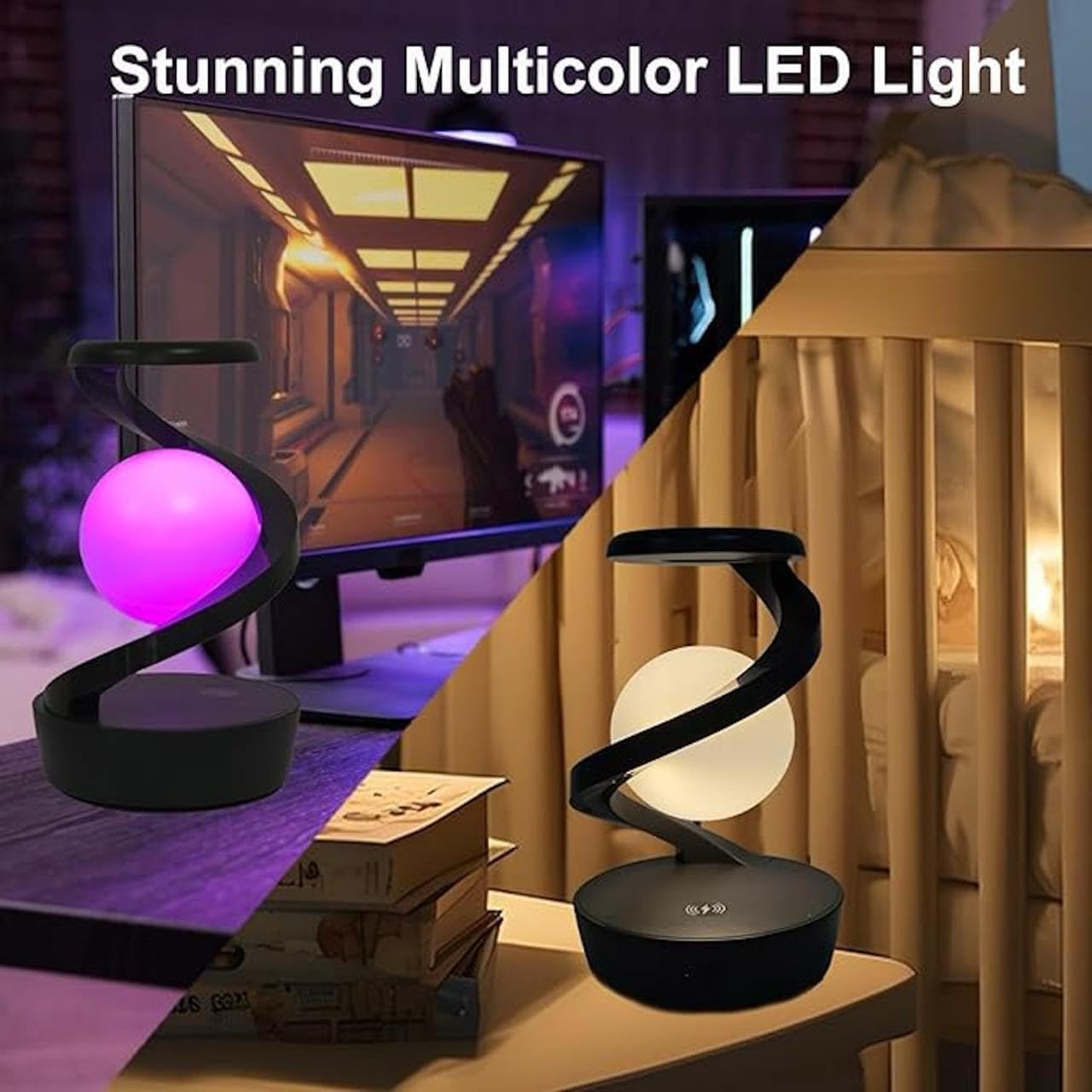 Rotating Magnetic Levitation LED Lamp – Warm White with RGB Modes
